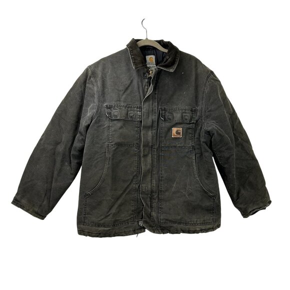 Y2K Carhartt C26 Sz Large BLK Arctic Detroit Jacket Black Quilted Vintage Chore - Picture 1 of 16